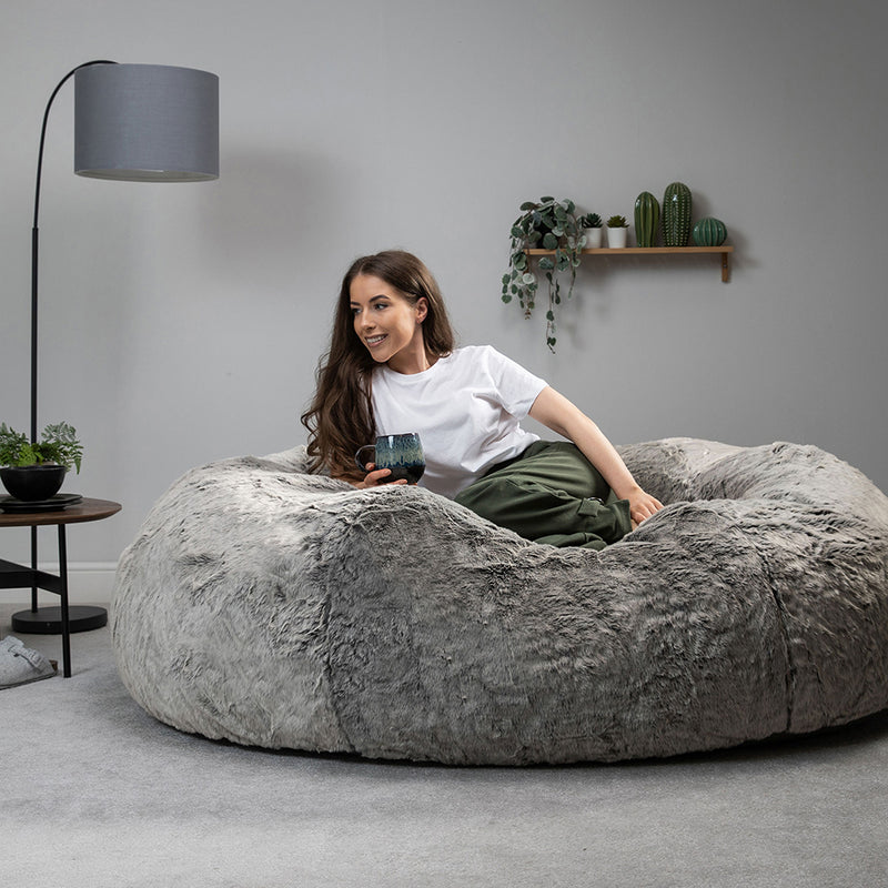 Kenai Cloud Two-seater Faux Fur Bean Bag - Arctic Wolf