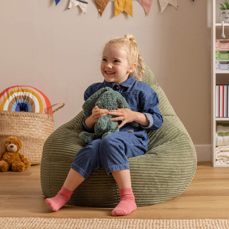 Kids Dalton Cord High Back Bean Bag - Green