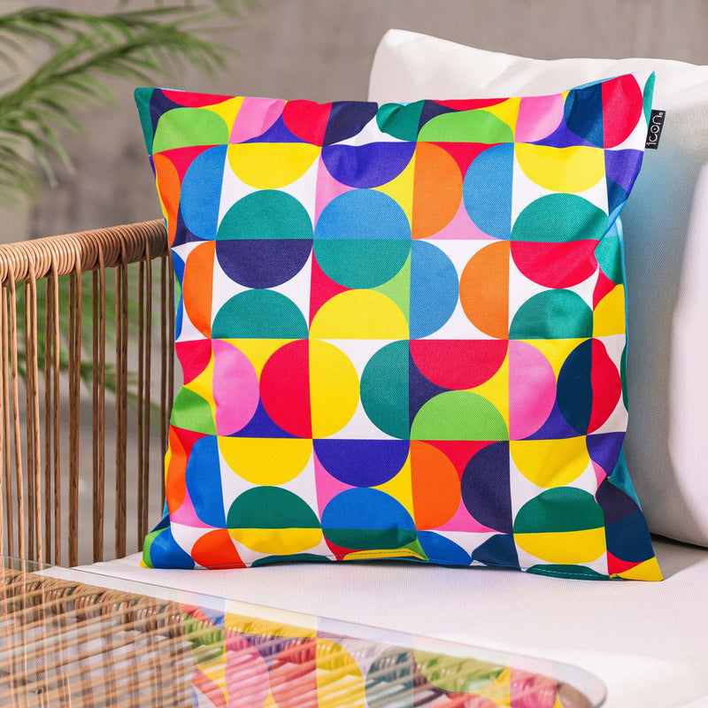 Circle Geometric Print Indoor-Outdoor Cushion - Multicolour