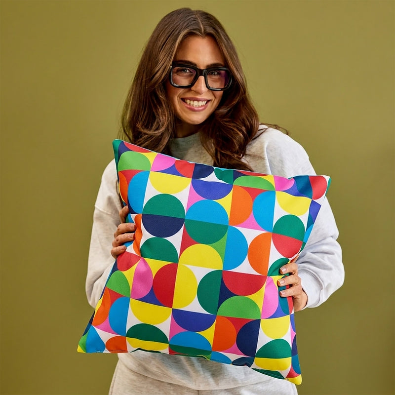 Circle Geometric Print Indoor-Outdoor Cushion - Multicolour