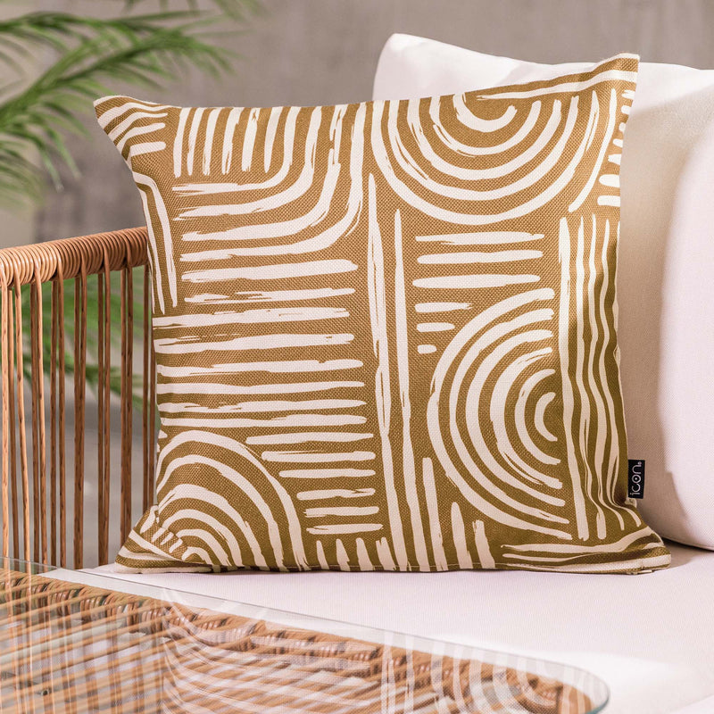 Graphic Curved Lines Indoor-Outdoor Cushion - Brown