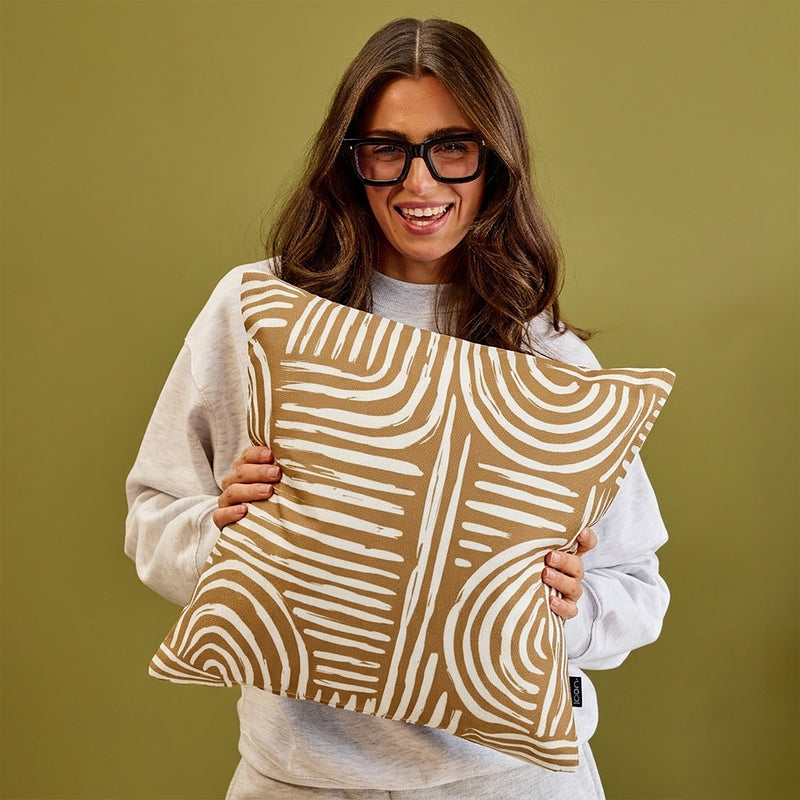 Graphic Curved Lines Indoor-Outdoor Cushion - Brown
