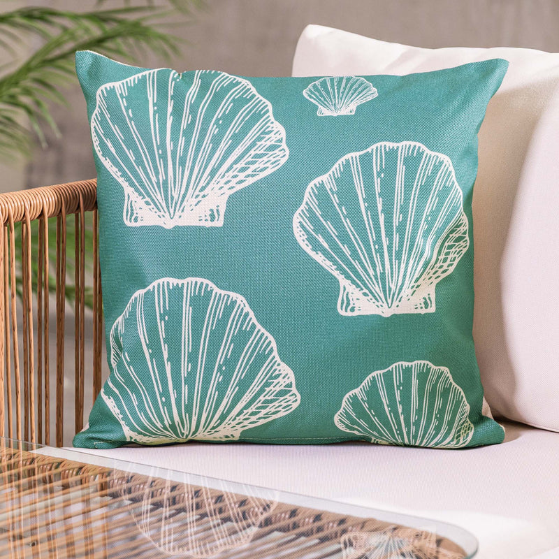 Large Sea Shell Print Indoor-Outdoor Cushion - Blue