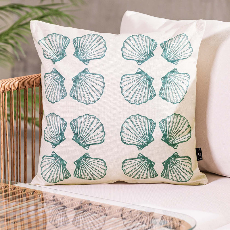 Small Sea Shell Print Indoor-Outdoor Cushion - Cream