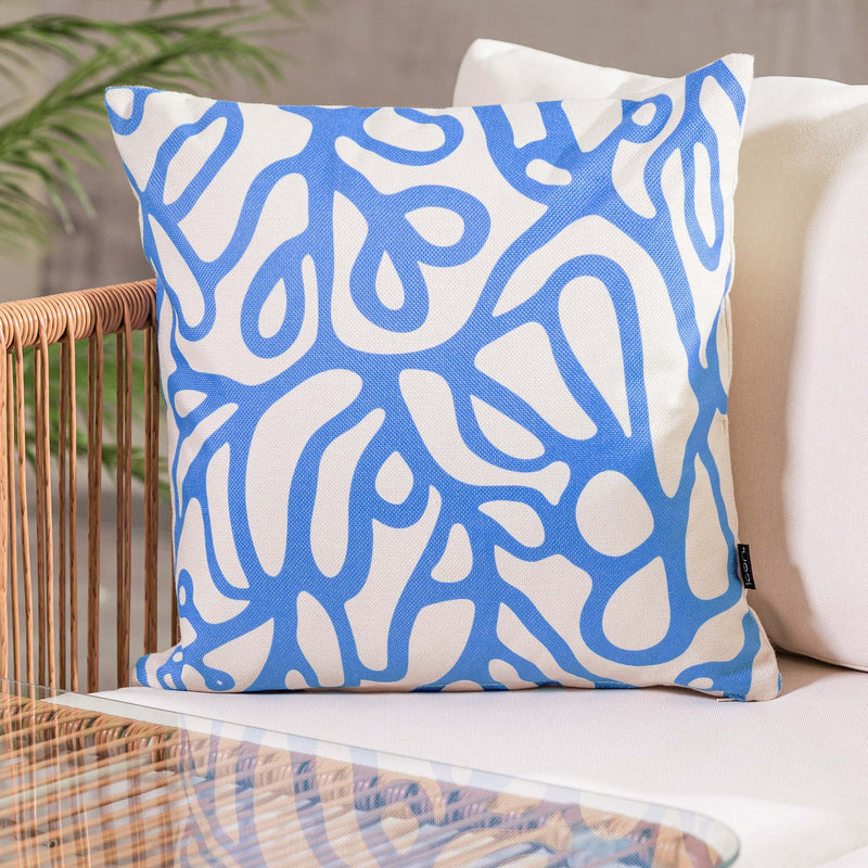 Abstract Squiggle Leaf Print Indoor-Outdoor Cushion - Blue