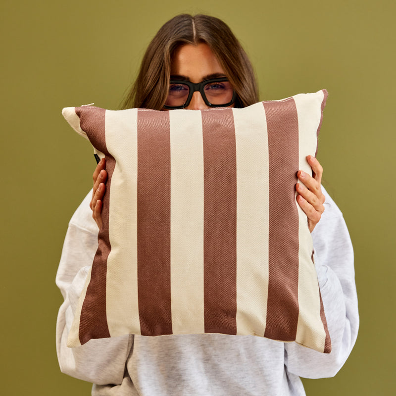 Stripe Indoor-Outdoor Cushion - Chocolate Brown