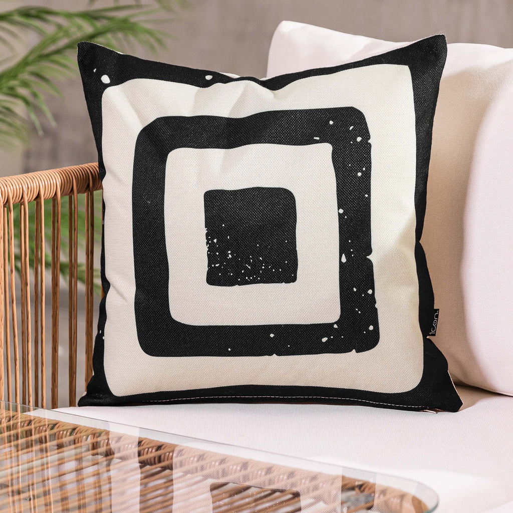 Square Print Indoor Outdoor Cushion & White