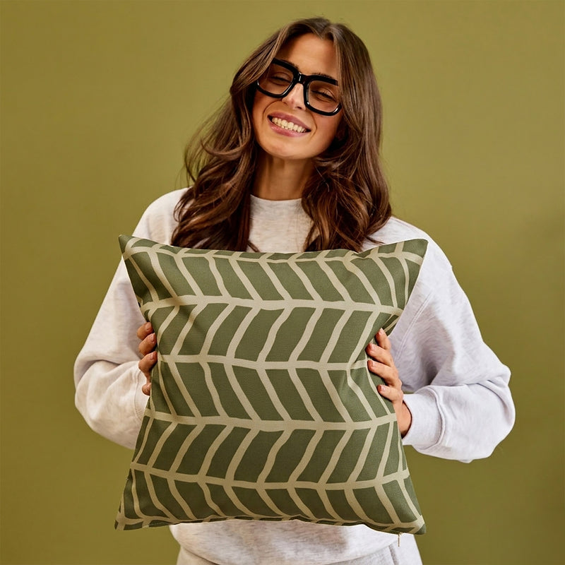 Abstract Print Indoor-Outdoor Cushion - Khaki Green
