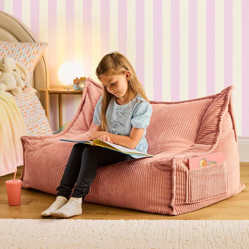 Kids Francesco Cord Bean Bag Sofa - Pink
