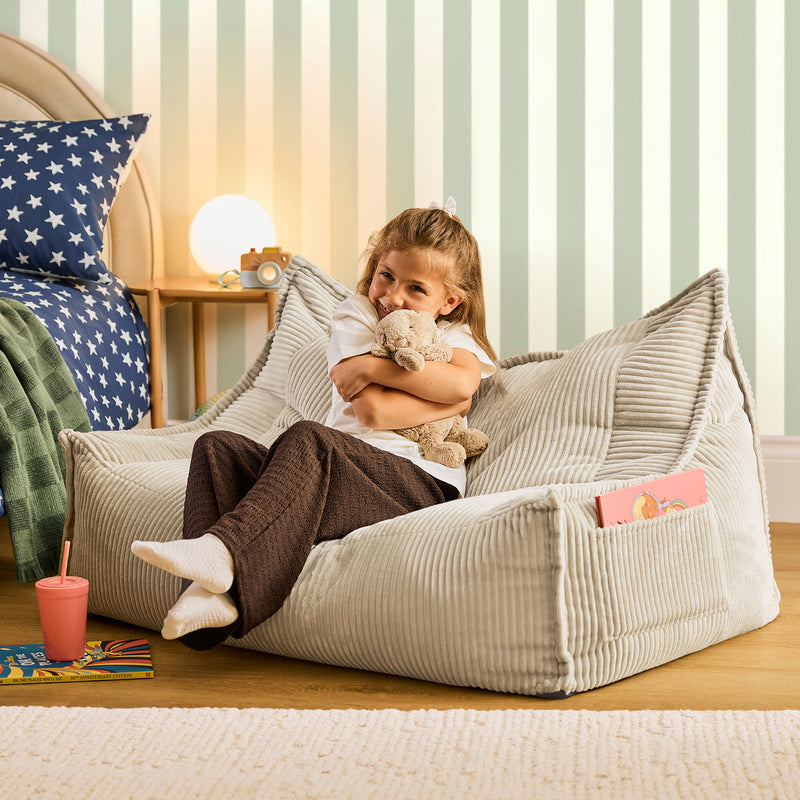 Kids Francesco Cord Bean Bag Sofa - Stone