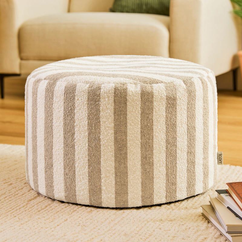 Milano Stripe Bouclé Round Footstool - Natural