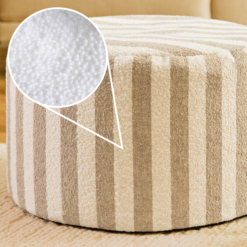 Milano Stripe Bouclé Round Footstool - Natural