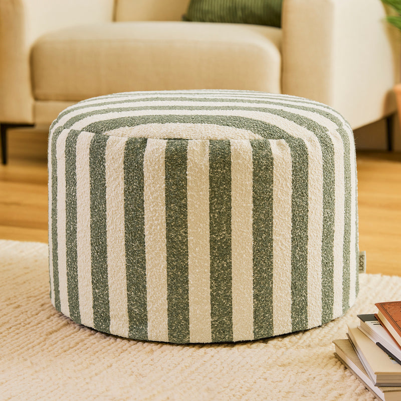 Milano Stripe Bouclé Round Footstool - Olive Green