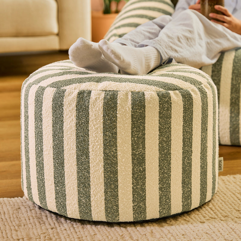 Milano Stripe Bouclé Round Footstool - Olive Green