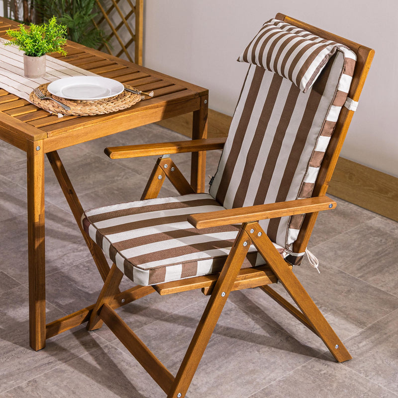 Striped Outdoor High Back Seat Pad - Chocolate Stripe