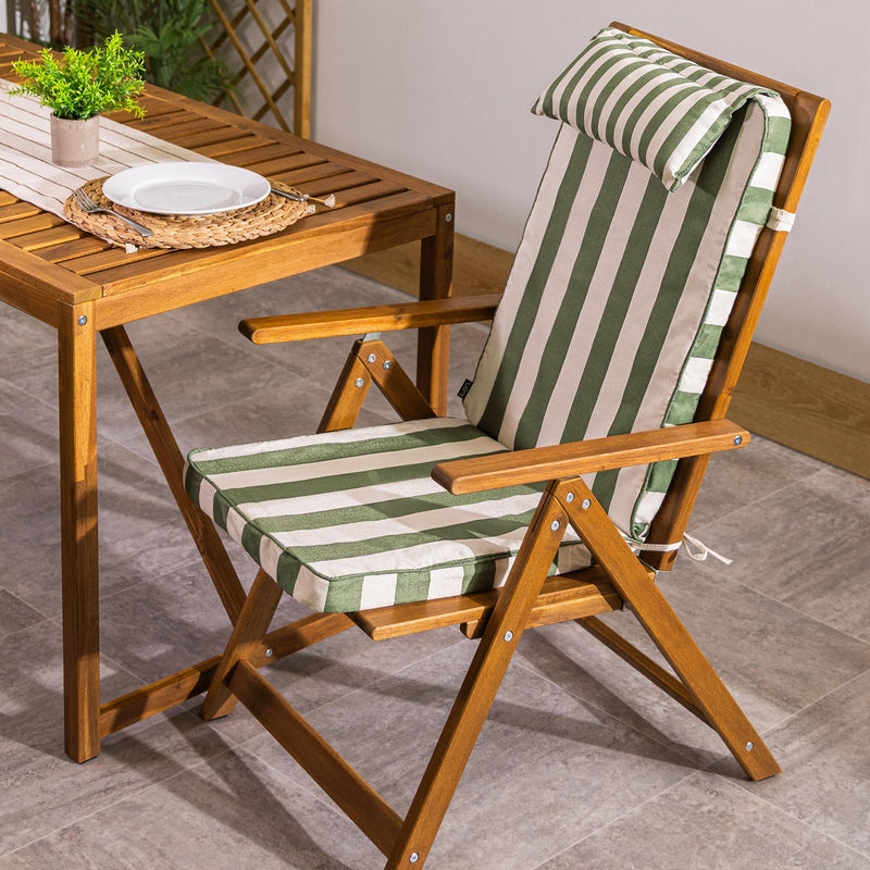 Striped Outdoor High Back Seat Pad - Green Stripe