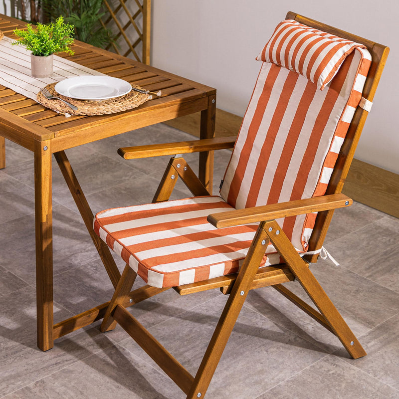 Striped Outdoor High Back Seat Pad - Orange Stripe