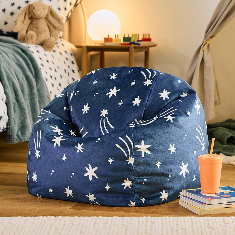 Kids Kingston Star Brushed Velvet Classic Bean Bag - Ink Blue