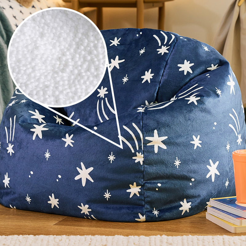 Kids Kingston Star Brushed Velvet Classic Bean Bag - Ink Blue
