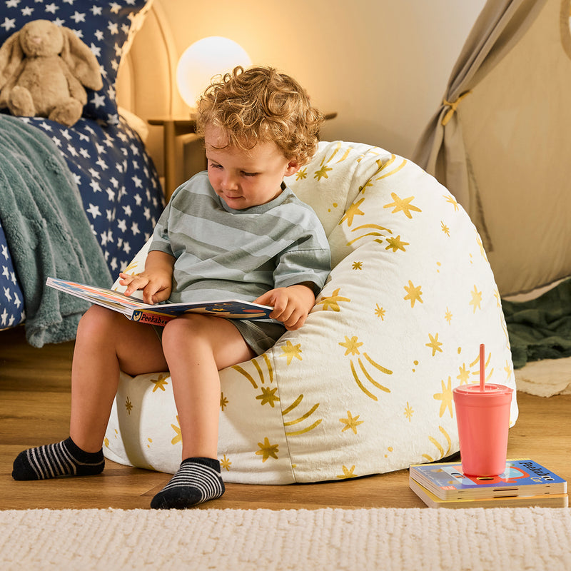 Kids Kingston Star Brushed Velvet Classic Bean Bag - Cream