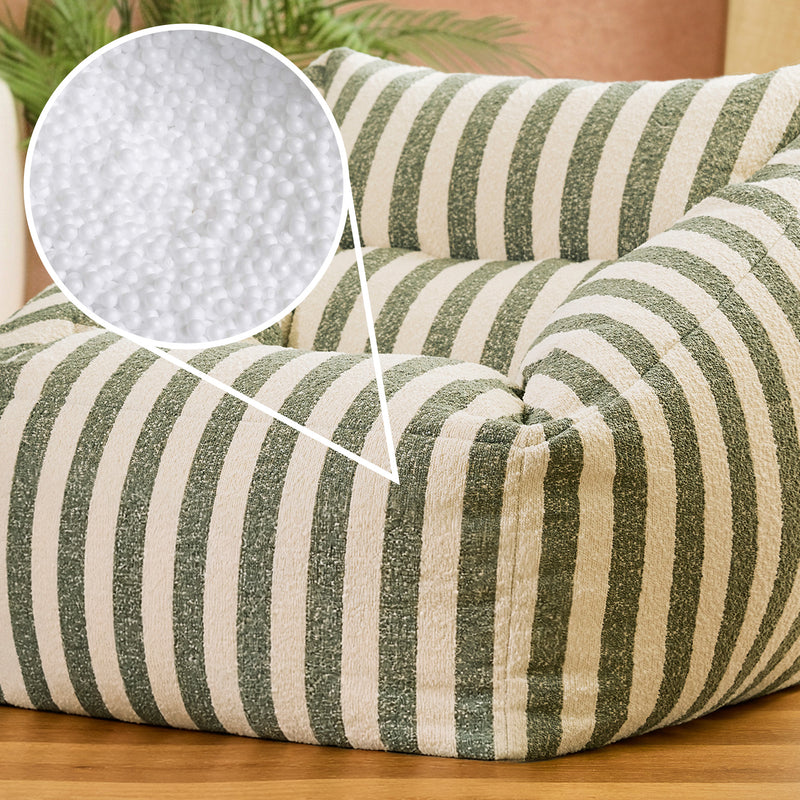 Natalia Stripe Bouclé Armchair Bean Bag - Olive Green