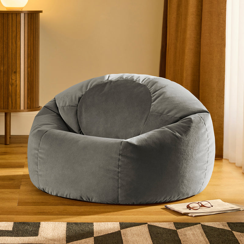 Kingston Velvet Classic Bean Bag Chair - Charcoal Grey