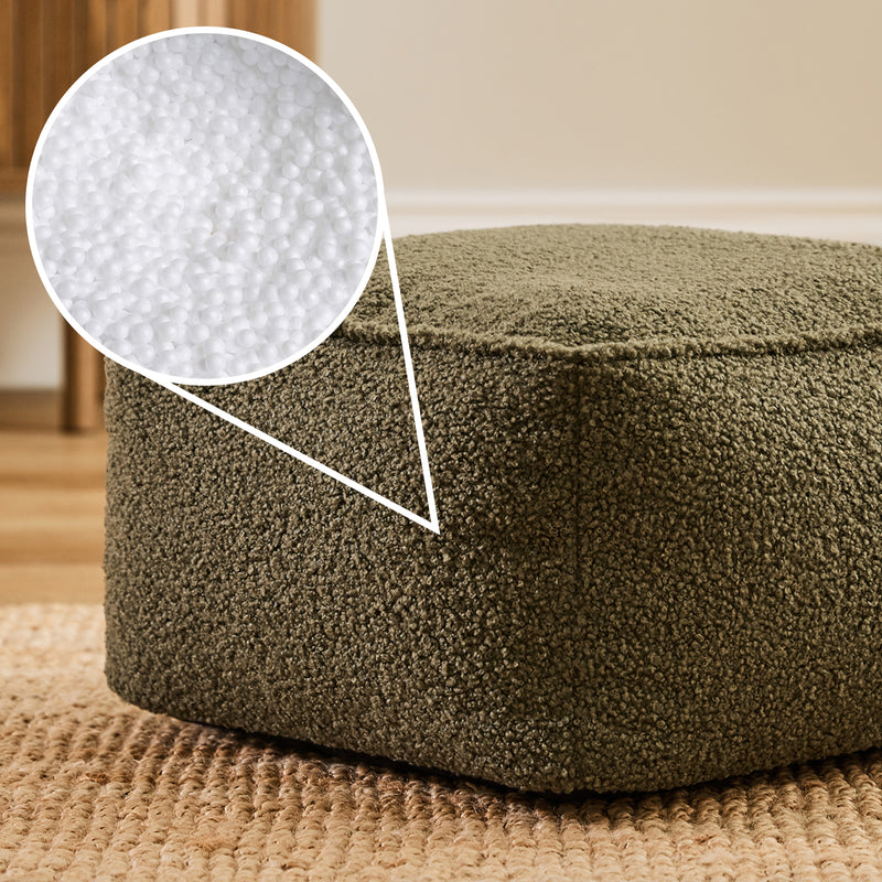 Amara Bouclé Square Footstool - Olive