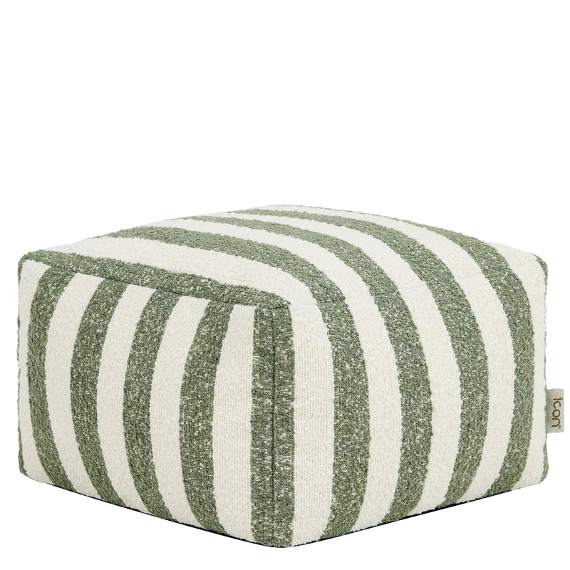 Amara Stripe Bouclé Square Footstool - Olive Green
