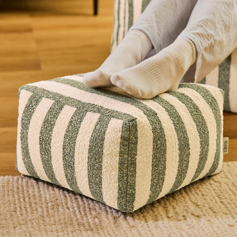 Amara Stripe Bouclé Square Footstool - Olive Green