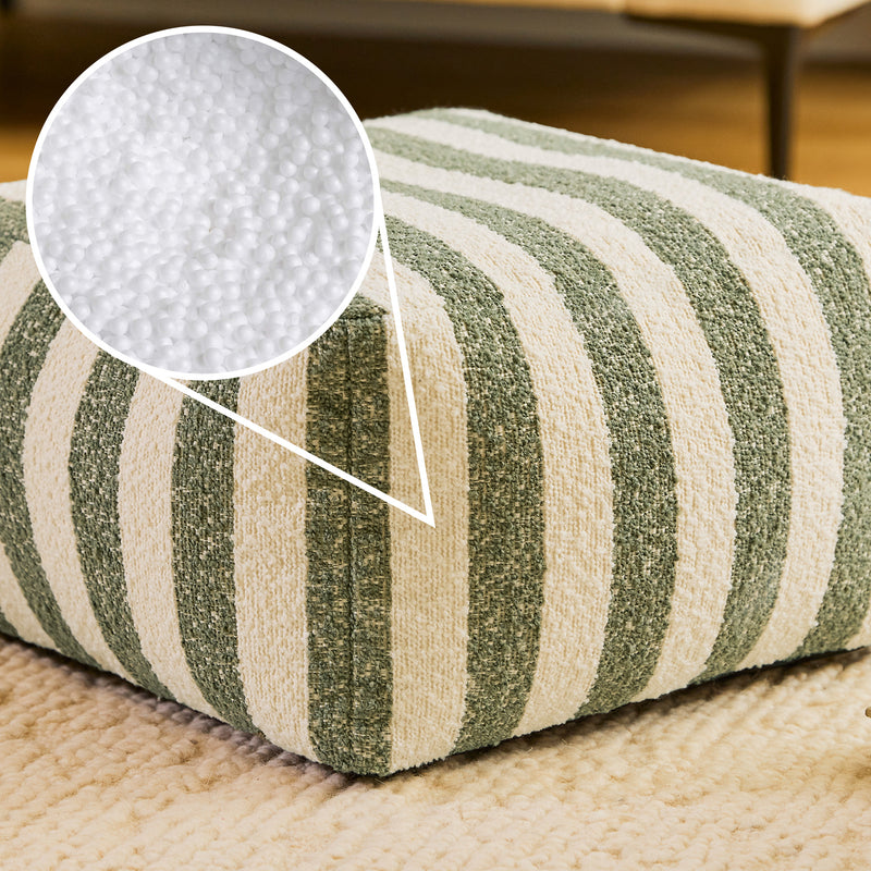 Amara Stripe Bouclé Square Footstool - Olive Green