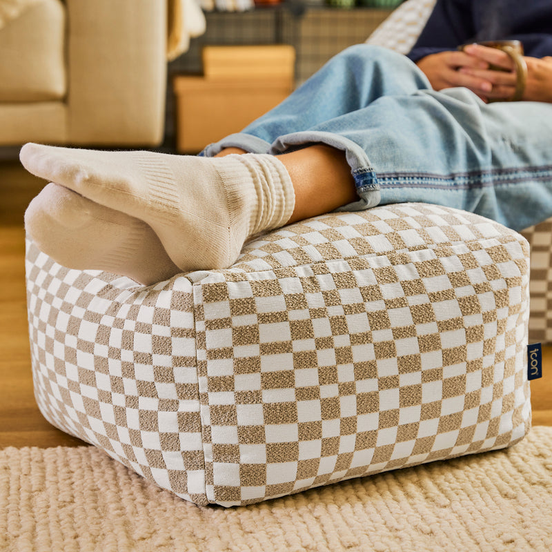 Amara Checkerboard Square Footstool - Natural
