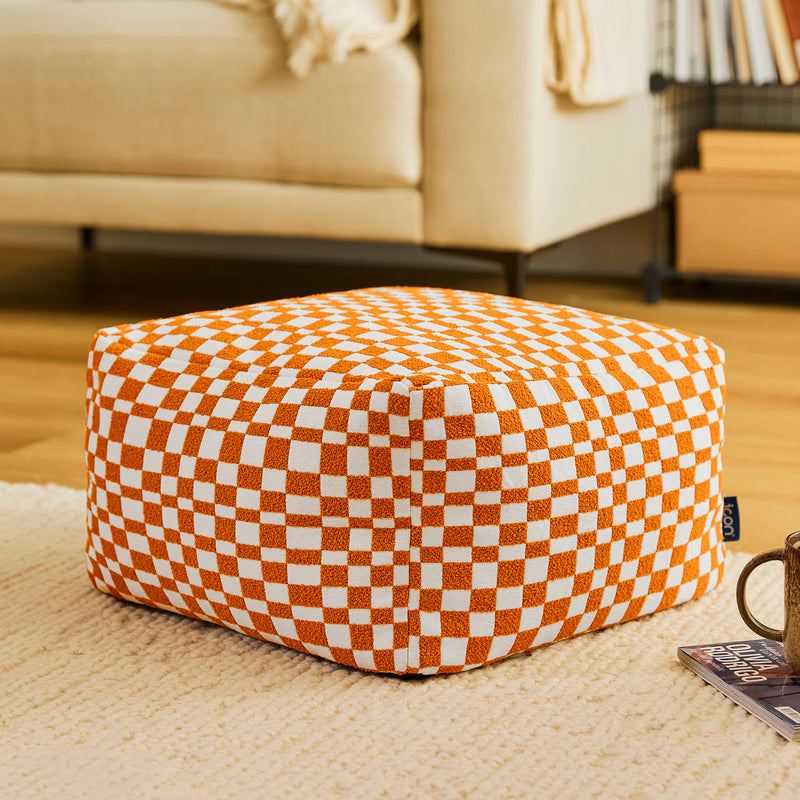 Amara Checkerboard Square Footstool - Orange