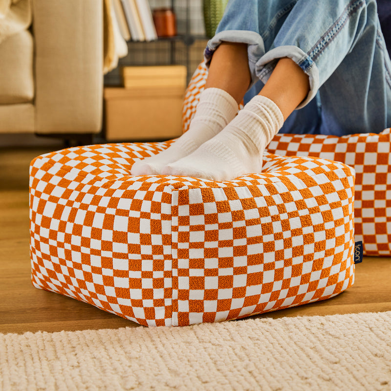 Amara Checkerboard Square Footstool - Orange