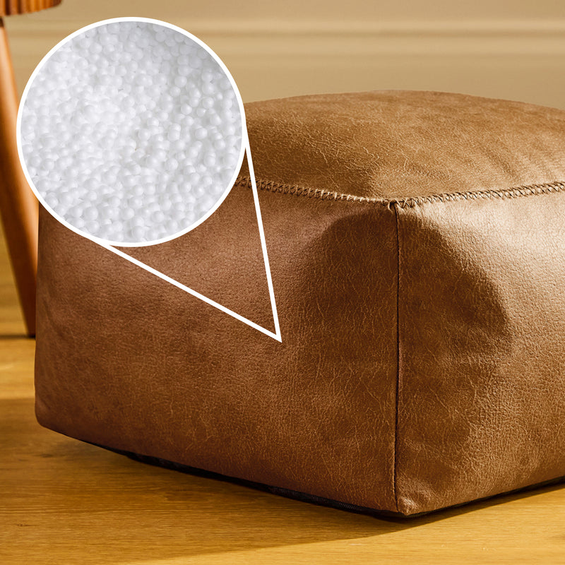 Amara Faux Leather Square Footstool - Tan