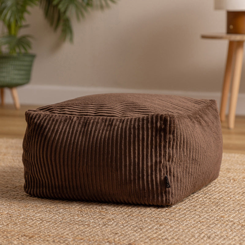 Amara Corduroy Square Footstool - Chocolate
