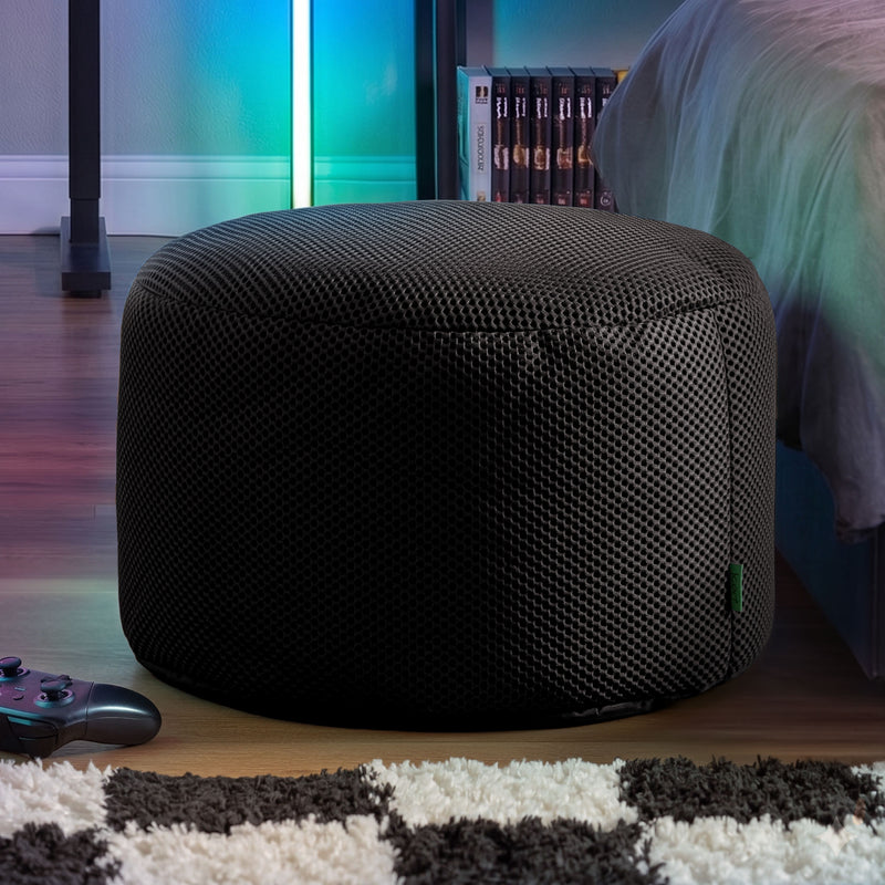 Gaming Performance Mesh Round Footstool - Black