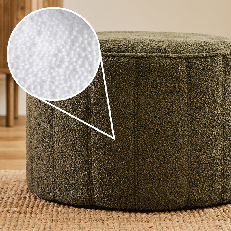 Milano Bouclé Round Footstool - Olive Green