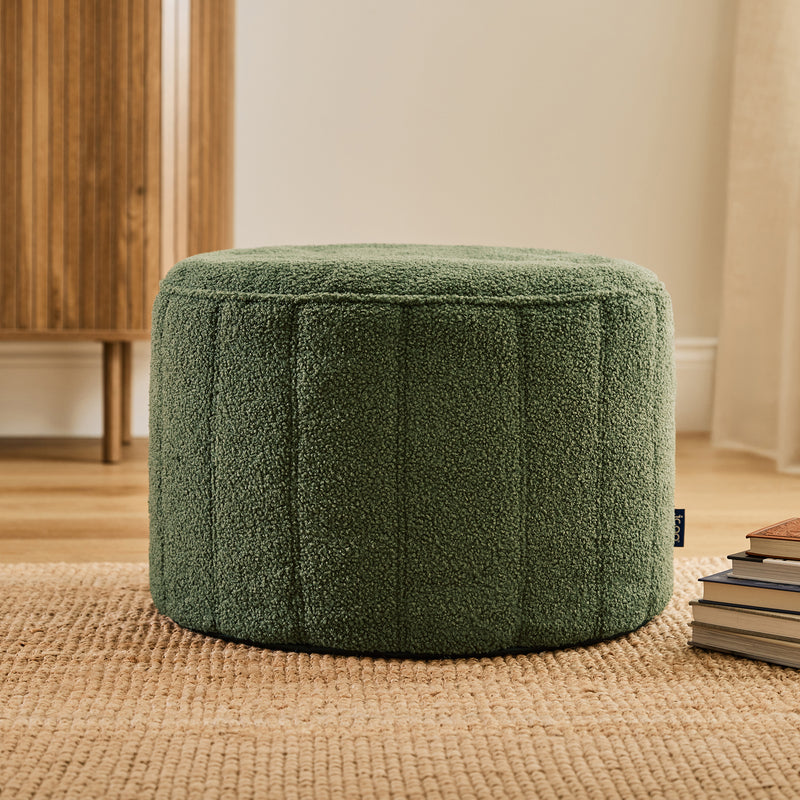 Milano Bouclé Round Footstool Bean Bag - Olive Green