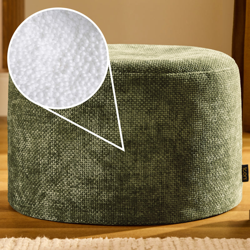 Milano Chenille Round Footstool - Olive Green
