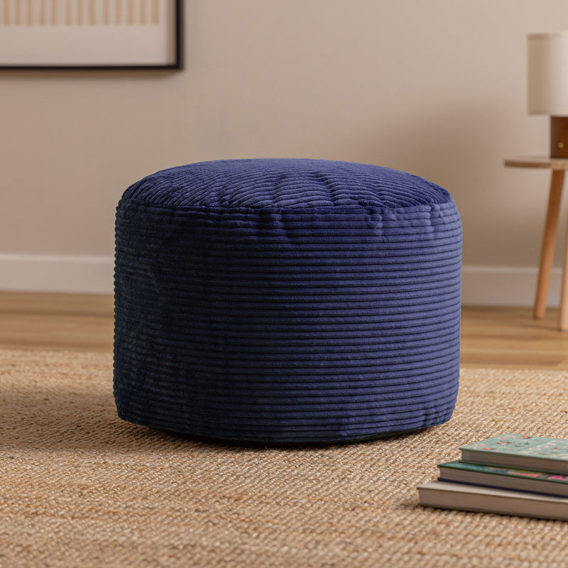 Milano Corduroy Round Pouffe Footstool - Navy Blue