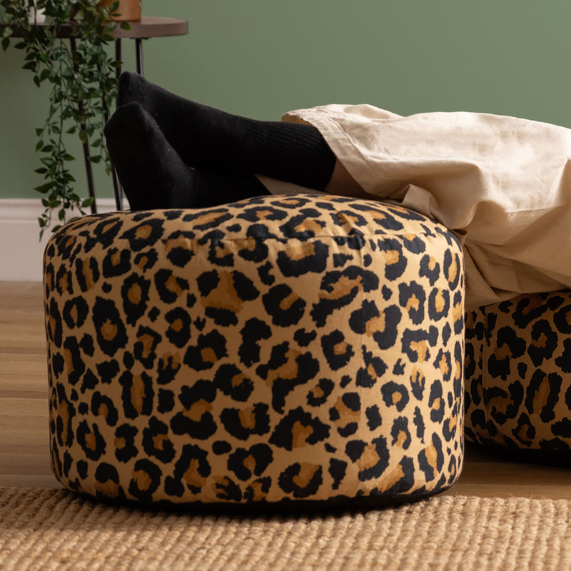 Milano Leopard Print Woven Round Footstool