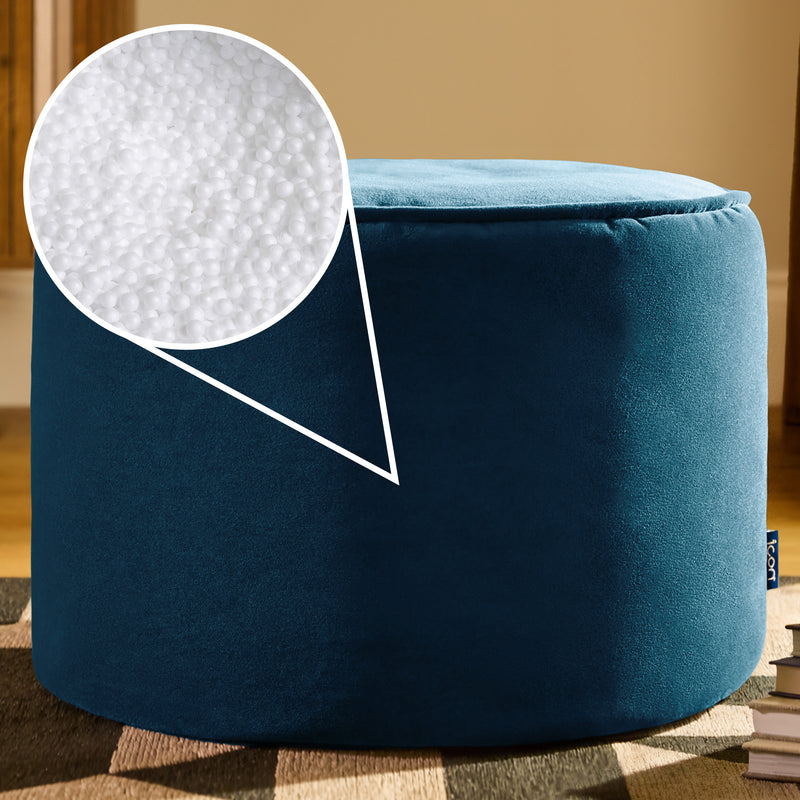 Milano Velvet Round Footstool - Ink Blue