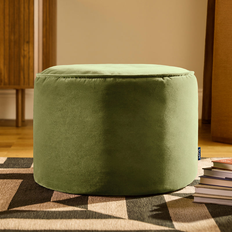 Milano Velvet Round Footstool Bean Bag - Olive Green