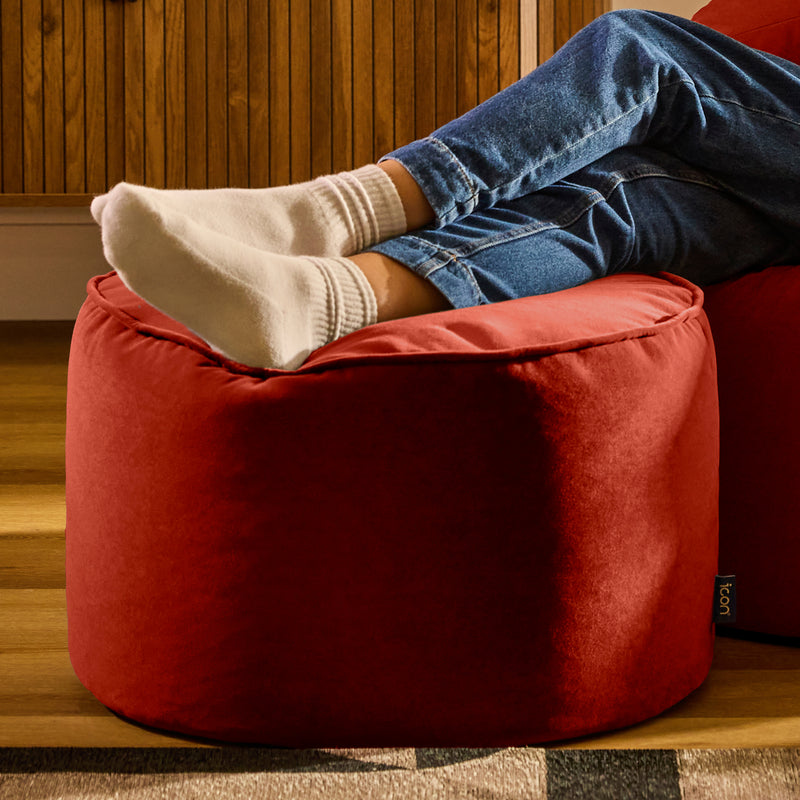 Milano Velvet Round Footstool - Spicy Terracotta