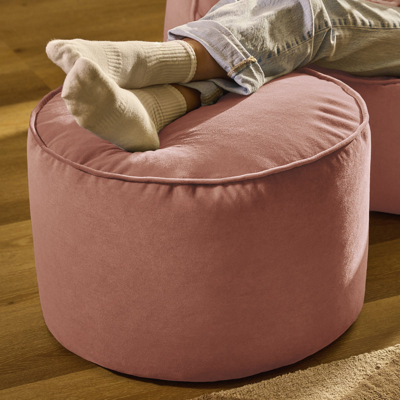 Milano Velvet Round Footstool - Dawn Pink
