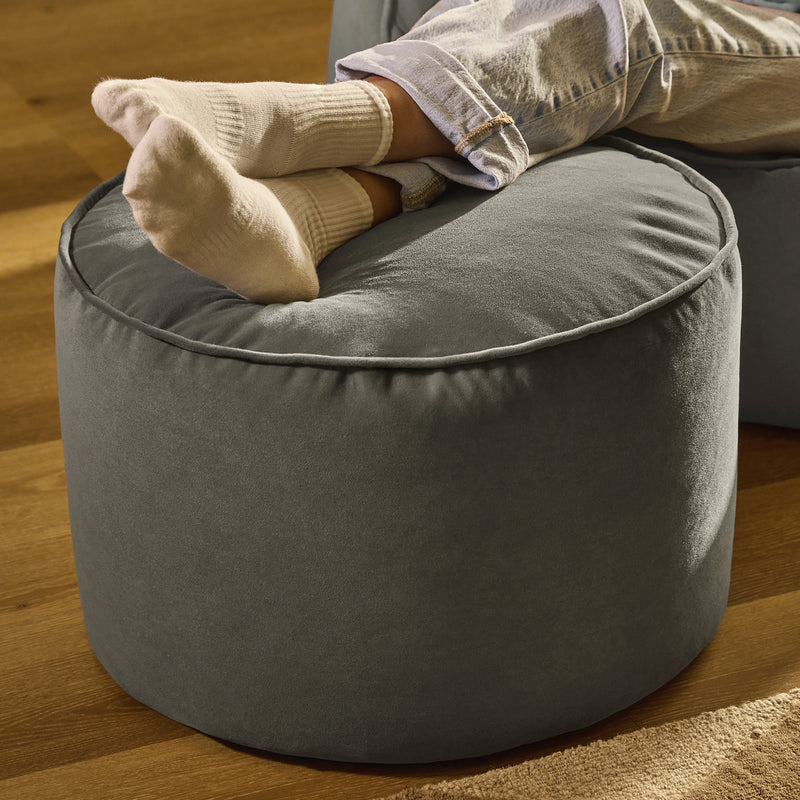 Milano Velvet Round Footstool - Charcoal Grey