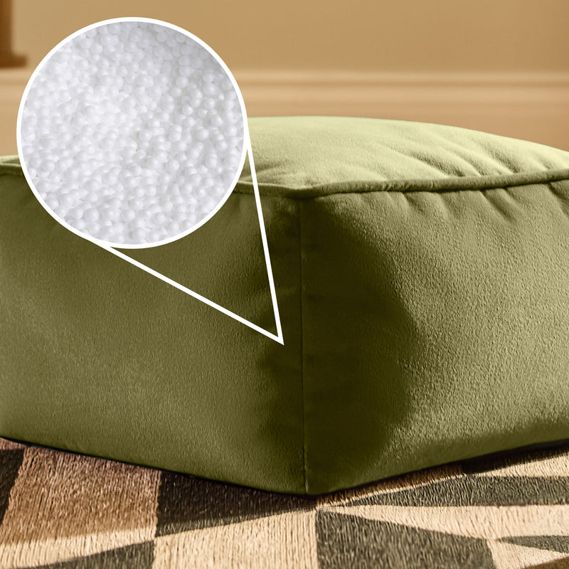 Amara Velvet Square Footstool - Olive Green