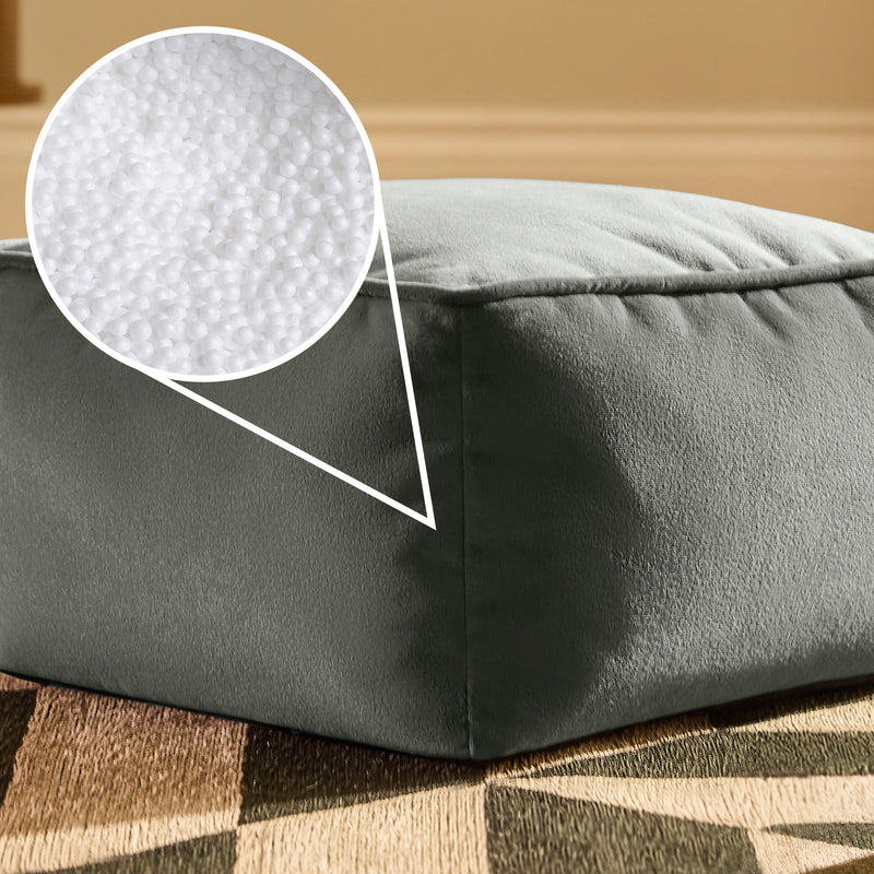 Amara Velvet Square Footstool - Charcoal Grey