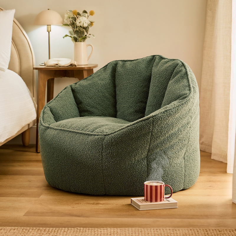 Sirena Bouclé Bean Bag Accent Chair - Olive Green