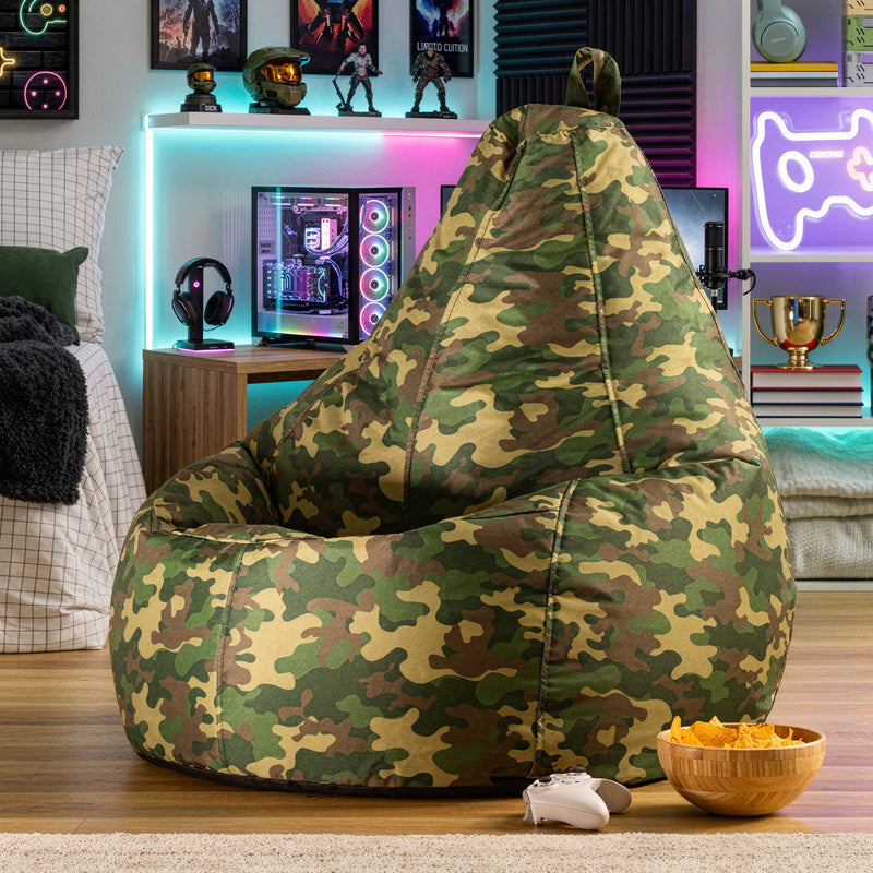 Gaming Water-Resistant High Back Bean Bag - Green Camo